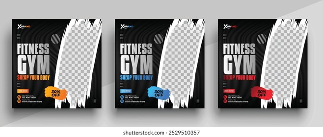 Gym And Fitness Sports Social Media Post Banner Set Template, Modern Sports Gym , Fitness Social Media Post Banner For Promotion, Vector
