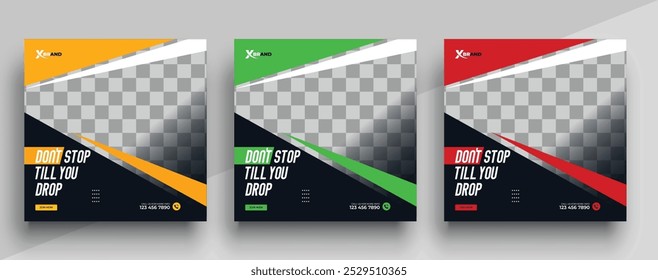 Gym And Fitness Sports Social Media Post Banner Set Template, Modern Sports Gym , Fitness Social Media Post Banner For Promotion, Vector
