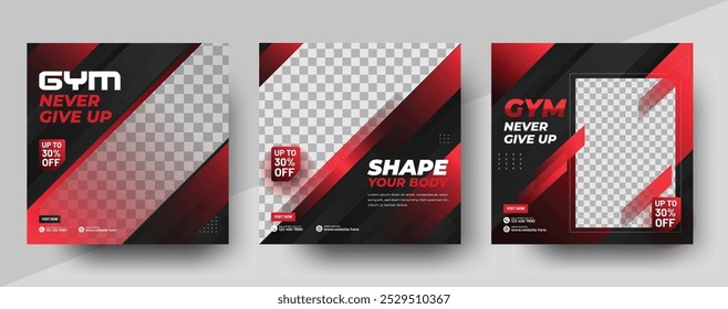 Gym And Fitness Sports Social Media Post Banner Set Template, Modern Sports Gym , Fitness Social Media Post Banner For Promotion, Vector
