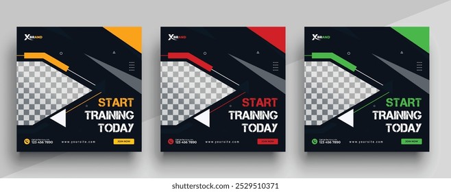 Gym und Fitness Sport Social Media Post Banner Set Template, Moderne Sport Gym , Fitness Social Media Post Banner für Promotion, Vektorgrafik
