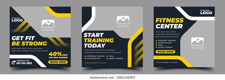 Gym and fitness square banner social media post template