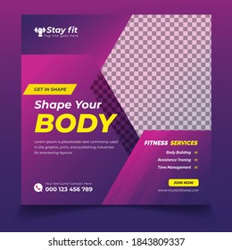 Gym and fitness square banner template, Pushing your limit fitness center Social media template, Gym fitness and workout social media banner post, Gym Fitness social media post design template,
