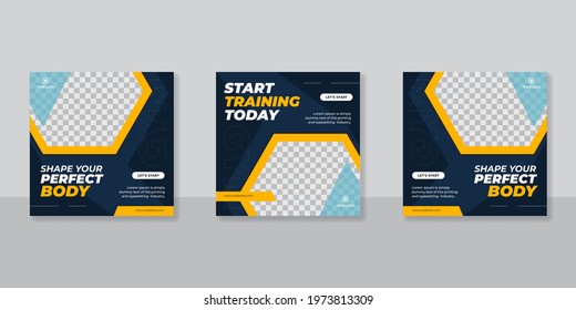 Gym and fitness square banner template social media post, web banner  for business promotion