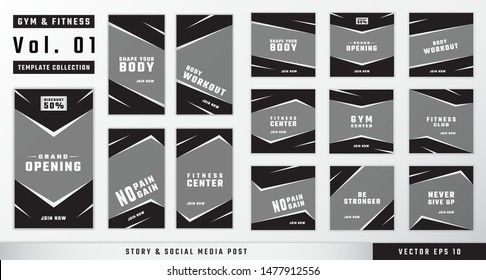 Gym fitness story and social media post template collection