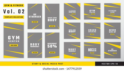 Gym fitness story and social media post template collection