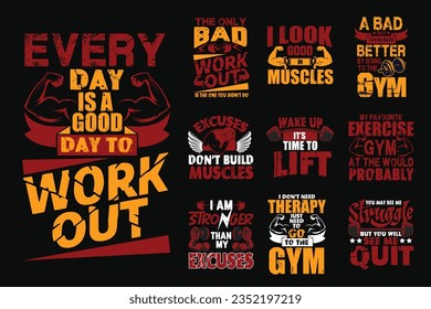 Gym fitness t shirt bundle, Fitness t shirt bundle, Workout t shirt design bundle, Fitness design, Vintage gym design, Therapy gym shirt, buen entrenamiento, typography gym