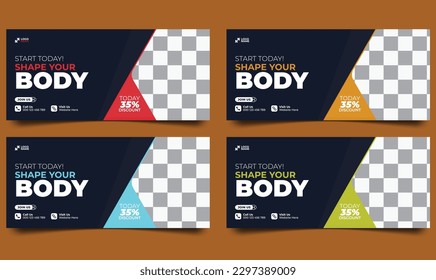 gym and fitness training  cover page   web banner ad template. Social media post design template.