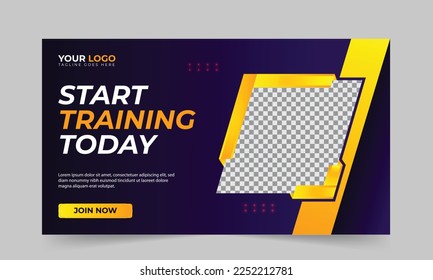 gym fitness training exercise thumbnail design for any videos and web banner template Premium Vector. Customizable Video cover photo design for social media