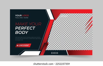 Gym fitness training exercise thumbnail design for any videos and web banner template Premium Vector. Customizable Video cover photo design for social media