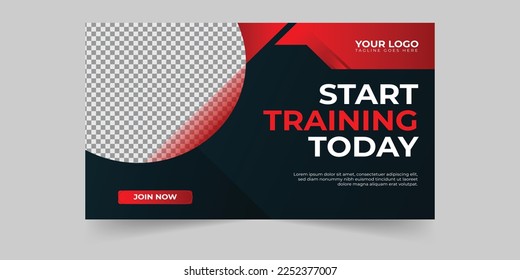 Gym fitness training exercise thumbnail design for any videos and web banner template Premium Vector. Customizable Video cover photo design for social media