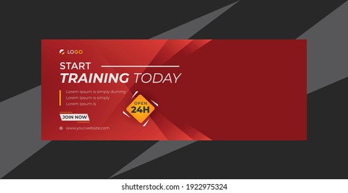 gym and fitness training facebook cover page banner for social media web creative design template