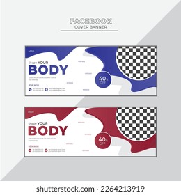 Gym and fitness training Facebook cover page banner for social media and web creative design template. Modern fitness and gym banner template layout,Cover Photo Design, vector file.