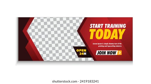 Gym and fitness training facebook cover page web banner with creative colorful editable modern social media design vector
