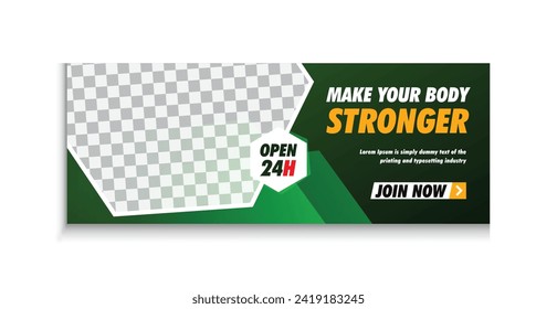 Gym and fitness training facebook cover page web banner with creative colorful editable modern social media design vector