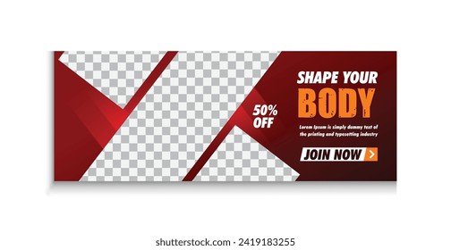 Gym and fitness training facebook cover page web banner with creative colorful editable modern social media design vector