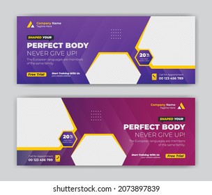 GYM and fitness training social media cover template Design. Creative Web banner template. Editable Social Media Banners Post Template. Social Media Promotional banner design Template.