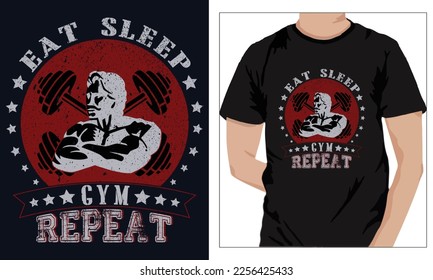 Gym Fitness t-shirts Design Eat Sleep Gym Repeat