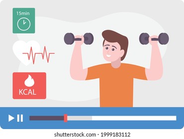 Gym Fitness tutorial Concept, Health and Cardio Exercise Lectures Vector Icon Design, Online video Training Symbol, E-Learning Sign, Virtual courses or Digital Academy Stock illustration