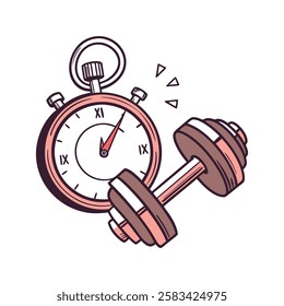 Gym And Fitness Vector Icon Illustration. Stopwatch And Dumbbell. Gym Icon Concept White Isolated. Flat Cartoon Style Suitable for Web Landing Page, Banner, Flyer, Sticker, Card, t-shirt design