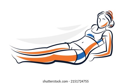 Gym And Fitness Vector Illustration Of A Young Attractive Woman Doing Workout Exercises, Perfect Muscular Athletic Body Young Adult Girl Sport Training.