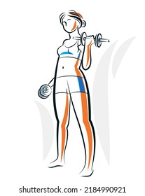 Gym And Fitness Vector Illustration Of A Young Attractive Woman Doing Workout Exercises, Perfect Muscular Athletic Body Young Adult Girl Sport Training.