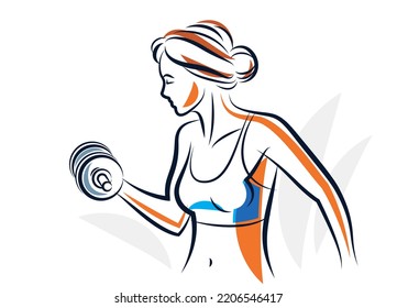 Gym And Fitness Vector Illustration Of A Young Attractive Woman Doing Workout Exercises, Perfect Muscular Athletic Body Young Adult Girl Sport Training.