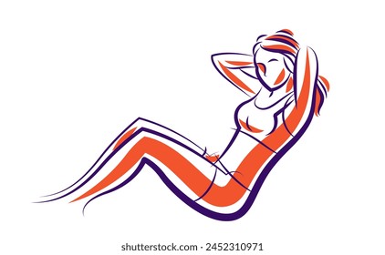 Gym and fitness vector illustration of a young attractive woman doing workout exercises, perfect muscular athletic body young adult girl sport training.