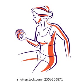 Gym and fitness vector illustration of a young attractive woman doing workout exercises, perfect muscular athletic body young adult girl sport training.