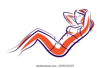 Gym and fitness vector illustration of a young attractive woman doing workout exercises, perfect muscular athletic body young adult girl sport training.