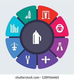 gym and fitness vector template for infographics. Business concept with 9 options, steps, parts, segments. Banner infographic cycling diagram, round chart, Isotonic, Hydratation icons