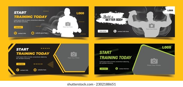 
Gym and Fitness web banner template, Gym and Fitness banner, cover, banner, banner set,  vector Premium