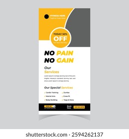 Gym and fitness workout Fitness rack card dl flyer template bodybuilding sport athletic poster brochure banner elegant 