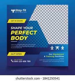 Gym fitness and workout social media banner post, Gym Fitness social media post design template, Fitness square social media post, web banner template.Gym and fitness square banner template, Sport fit