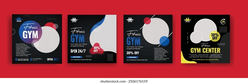Gym and fitness workout social media post banner or square flyer or poster or website banner template