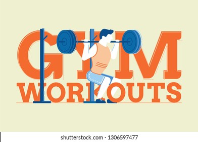 Gym fitness workouts flat illustration