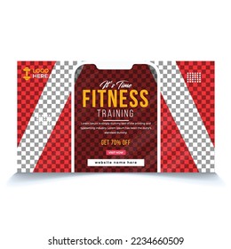 Gym and fitness YouTube video thumbnail or web banner design template