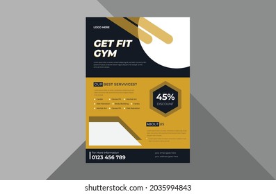 gym flyer design template. fitness poster leaflet design. a4 template, brochure design, cover, flyer, poster, print-ready