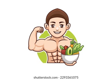 Gym Food Healthy mascot logo cartoon illustration vector
