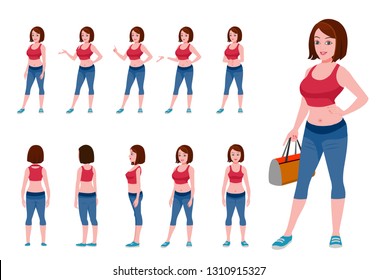 Gym Girl Character Turnaround With presentation posses