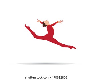 Gym. Girl Gymnastics. Young gymnast woman performing art gymnastics element, jumping, doing split leap in air, isolated on white. Ballet dancer Gymnastics kids silhouette. athlete, Olympic, sports Rio