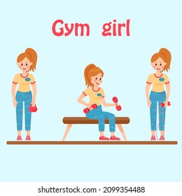 gym girl hand drawn vector illustration. Sportswoman colorful image.