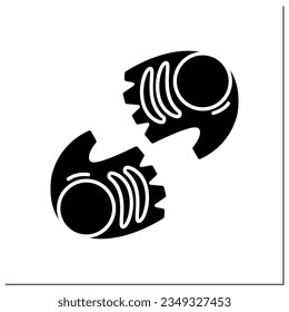 Gym gloves glyph icon. Perfect grip fitness gear. Home heavy weight training, sports clothing and weightlifting sport activity.Filled flat sign. Isolated silhouette vector illustration