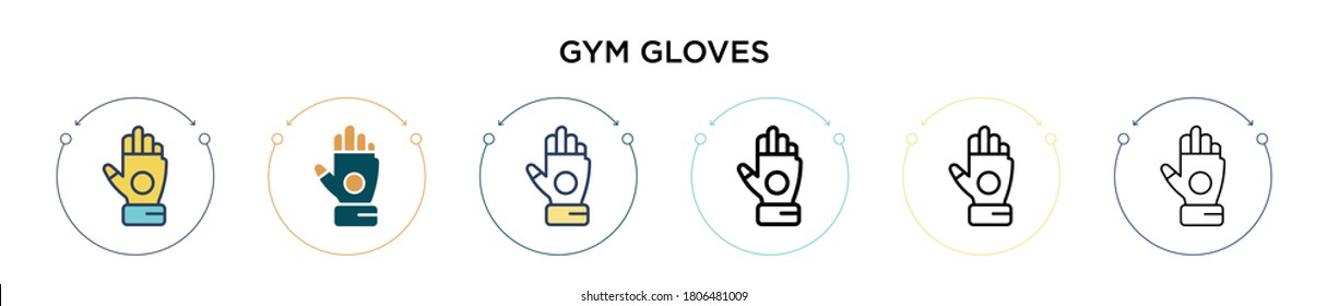 Gym gloves icon in filled, thin line, outline and stroke style. Vector illustration of two colored and black gym gloves vector icons designs can be used for mobile, ui, web