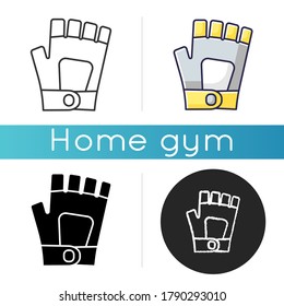 Gym gloves icon. Linear black and RGB color styles. Professional sportswear for weight lifting exercise. Fitness equipment. Workout gloves for hands protection isolated vector illustrations