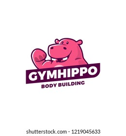 gym hippo logo mascot vector sport illustration emblem