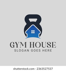 Gym House Logo Design House with Dumbbell Weight Logotype