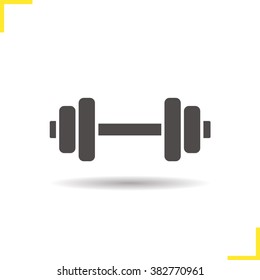 Gym icon. Drop shadow dumbbell icon. Bodybuilding and weightlifting sport equipment. Isolated black illustration. Logo concept. Vector silhouette symbol