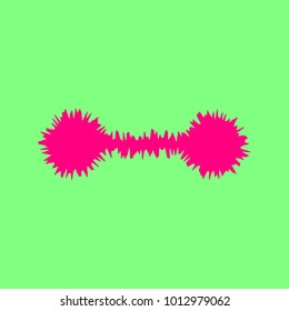 Gym icon. Dumbbell icon. Bodybuilding and weightlifting sport equipment. Vector. Magenta rough icon on greenish background. Isolated.
