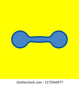 Gym icon. Dumbbell icon. Bodybuilding and weightlifting sport equipment. Vector. Office style blue icon at yellow background.