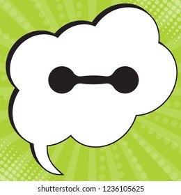 Gym icon. Dumbbell icon. Bodybuilding and weightlifting sport equipment. Vector. Black icon in speech bubble at popart yellow green background.